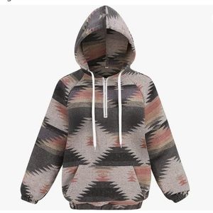 COWOKA Aztec Print Pattern Half Zip Long Sleeve Pullover Hoodie